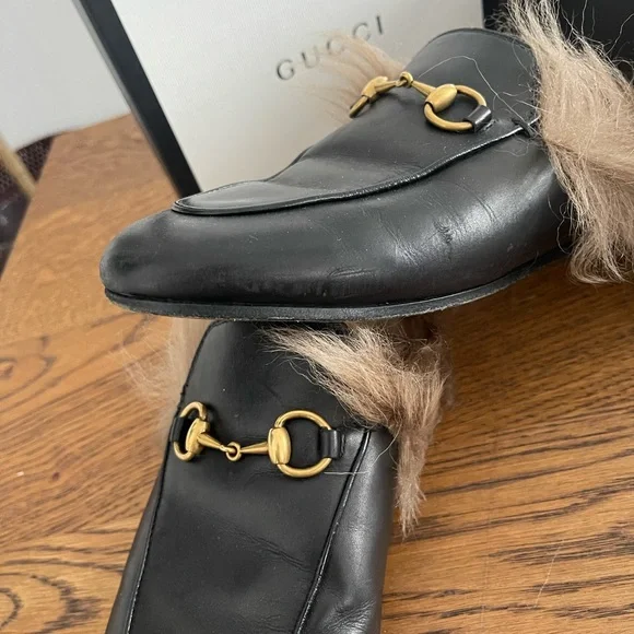 Gucci Black Leather Fur-Lined Loafers - Picture 3 of 4